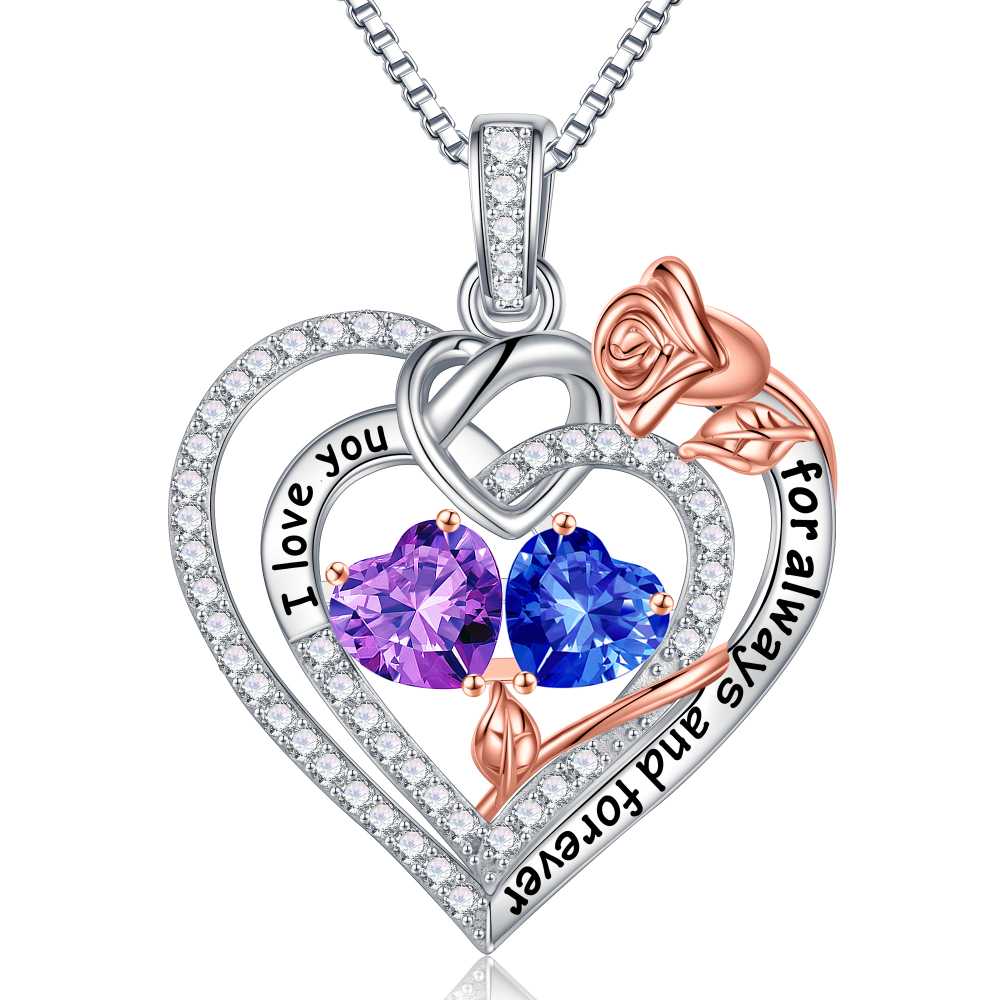 Iefil March Birthstone Necklace for Women, Blue Aquamarine Blue Necklace for Women Anniversary Birthday Gifts for Women Custome Birthstone Jewelry I Love You Gifts for Her