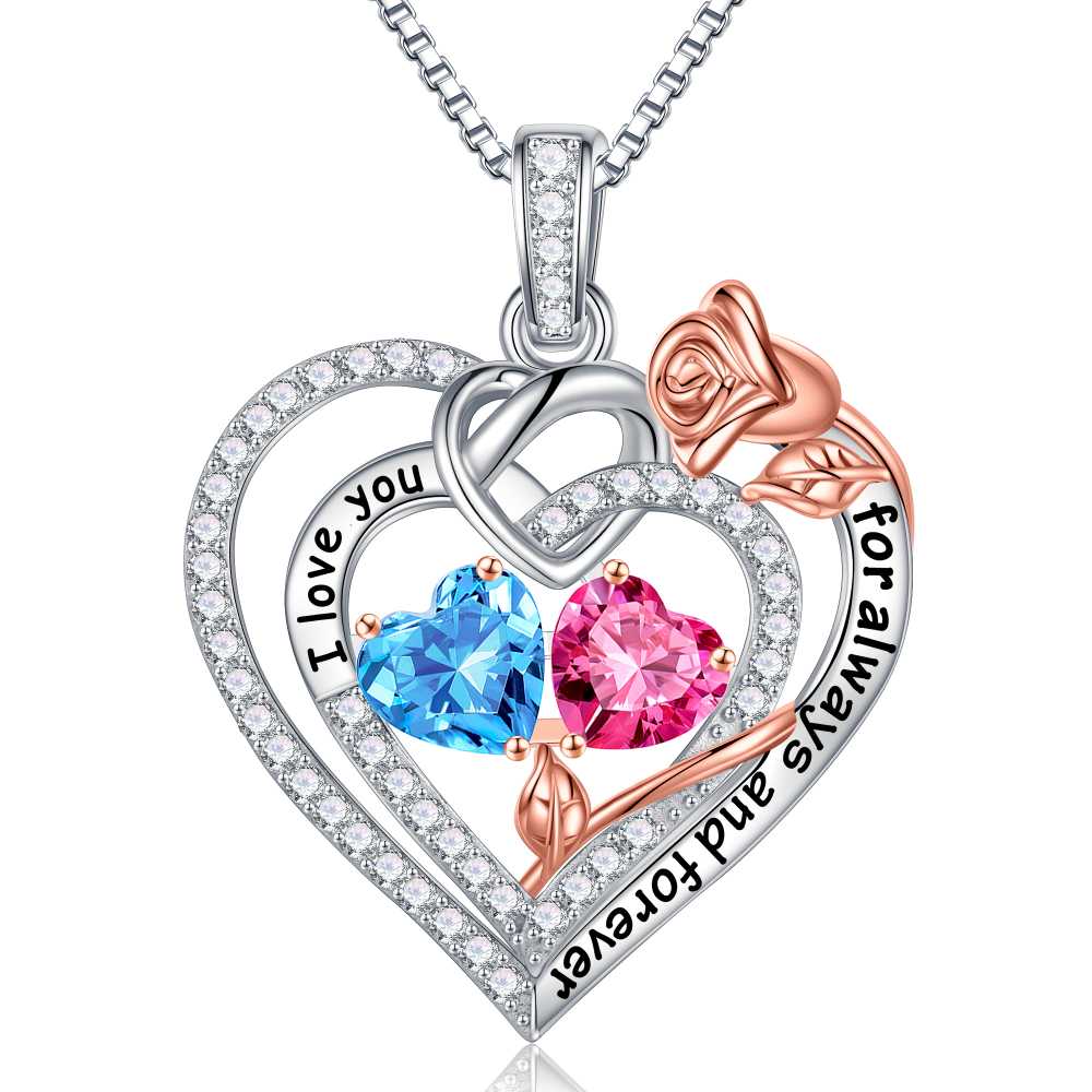 Iefil March Birthstone Necklace for Women, Blue Aquamarine Blue Necklace for Women Anniversary Birthday Gifts for Women Custome Birthstone Jewelry I Love You Gifts for Her
