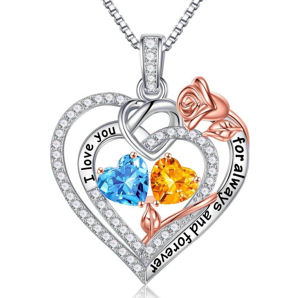 Iefil March Birthstone Necklace for Women, Blue Aquamarine Blue Necklace for Women Anniversary Birthday Gifts for Women Custome Birthstone Jewelry I Love You Gifts for Her