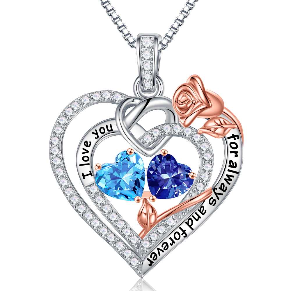 Iefil March Birthstone Necklace for Women, Blue Aquamarine Blue Necklace for Women Anniversary Birthday Gifts for Women Custome Birthstone Jewelry I Love You Gifts for Her