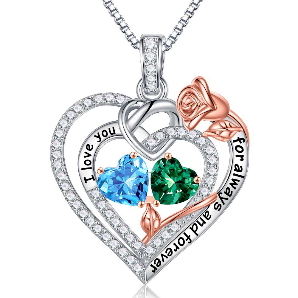 Iefil March Birthstone Necklace for Women, Blue Aquamarine Blue Necklace for Women Anniversary Birthday Gifts for Women Custome Birthstone Jewelry I Love You Gifts for Her