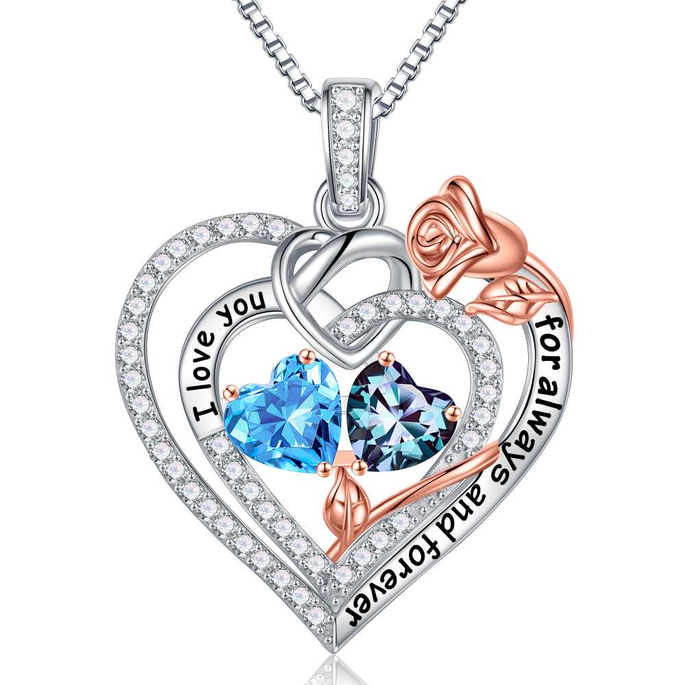 Iefil March Birthstone Necklace for Women, Blue Aquamarine Blue Necklace for Women Anniversary Birthday Gifts for Women Custome Birthstone Jewelry I Love You Gifts for Her