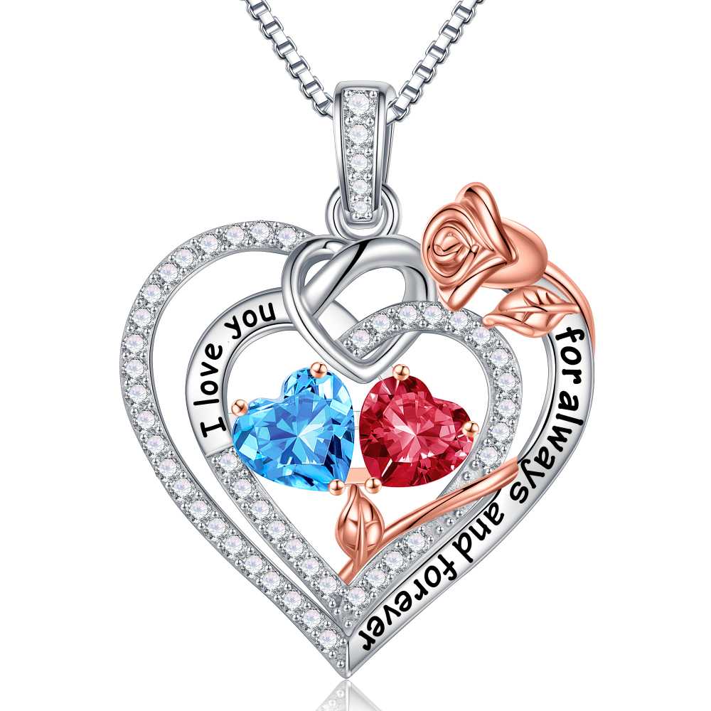 Iefil March Birthstone Necklace for Women, Blue Aquamarine Blue Necklace for Women Anniversary Birthday Gifts for Women Custome Birthstone Jewelry I Love You Gifts for Her