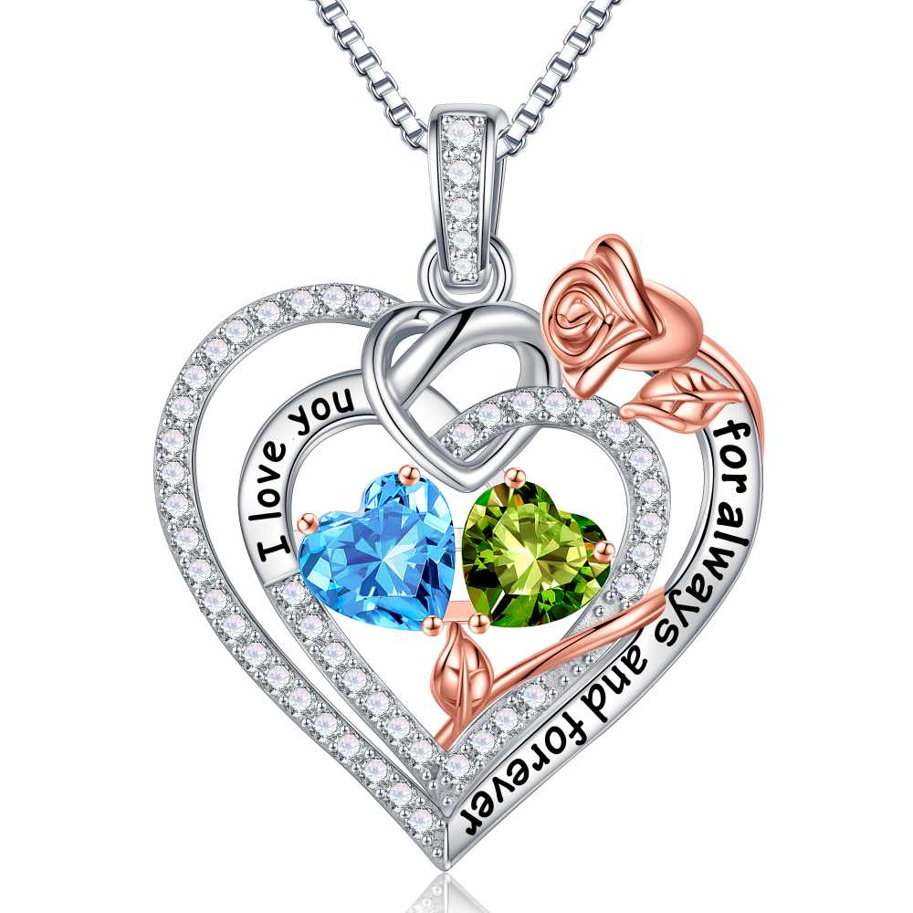 Iefil March Birthstone Necklace for Women, Blue Aquamarine Blue Necklace for Women Anniversary Birthday Gifts for Women Custome Birthstone Jewelry I Love You Gifts for Her