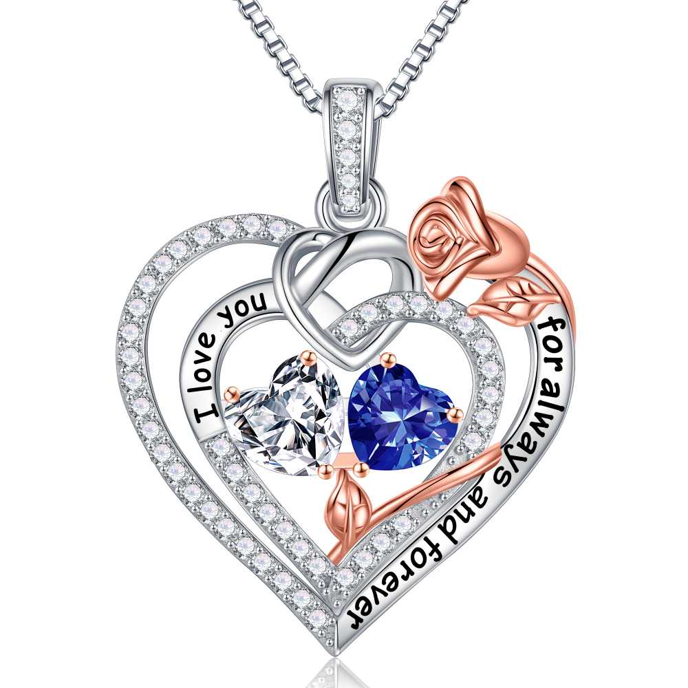 Iefil March Birthstone Necklace for Women, Blue Aquamarine Blue Necklace for Women Anniversary Birthday Gifts for Women Custome Birthstone Jewelry I Love You Gifts for Her