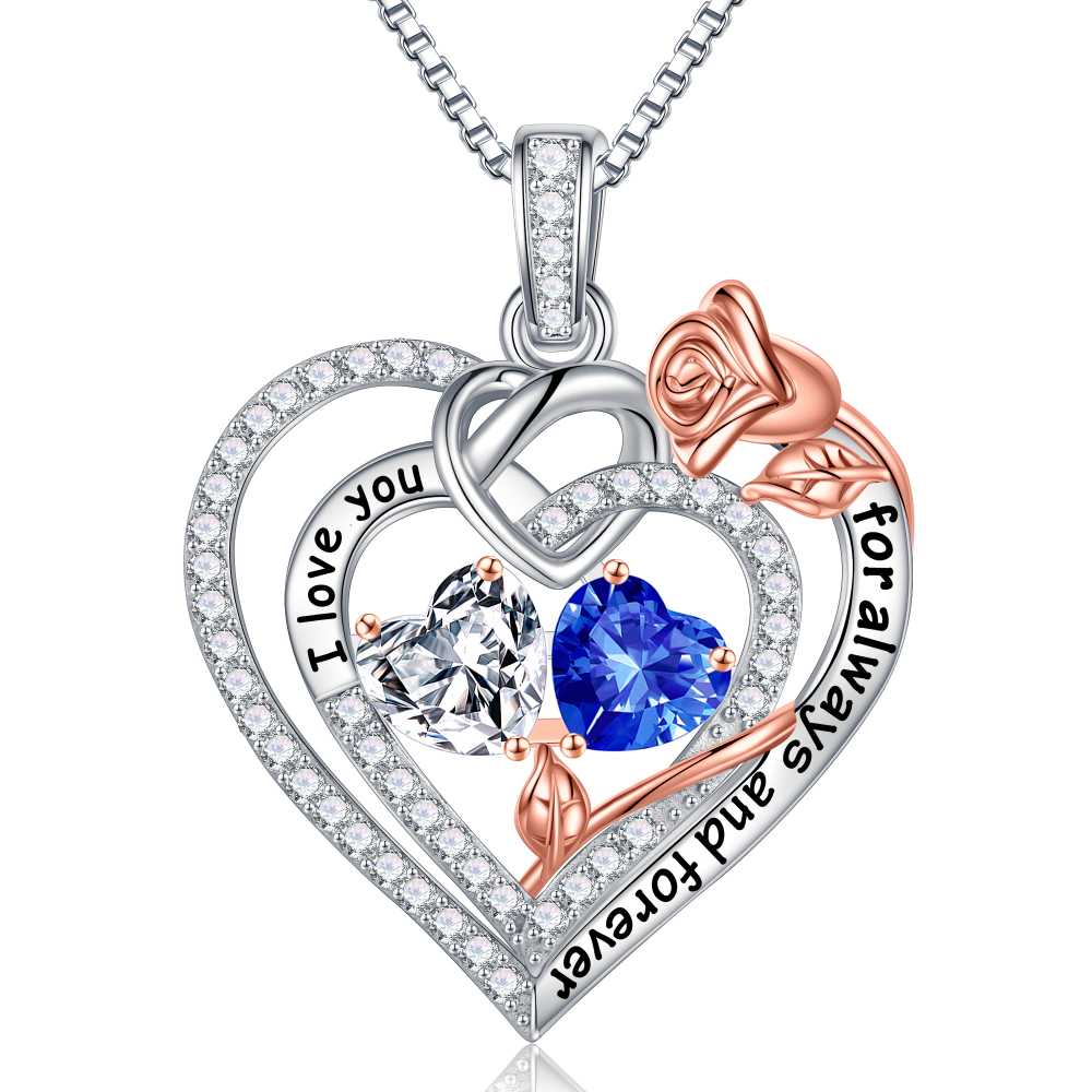 Iefil March Birthstone Necklace for Women, Blue Aquamarine Blue Necklace for Women Anniversary Birthday Gifts for Women Custome Birthstone Jewelry I Love You Gifts for Her