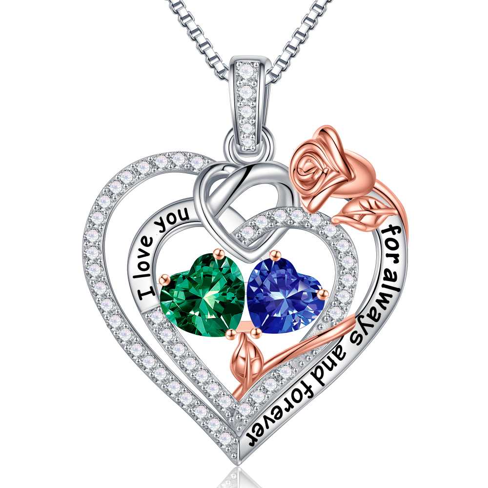 Iefil March Birthstone Necklace for Women, Blue Aquamarine Blue Necklace for Women Anniversary Birthday Gifts for Women Custome Birthstone Jewelry I Love You Gifts for Her