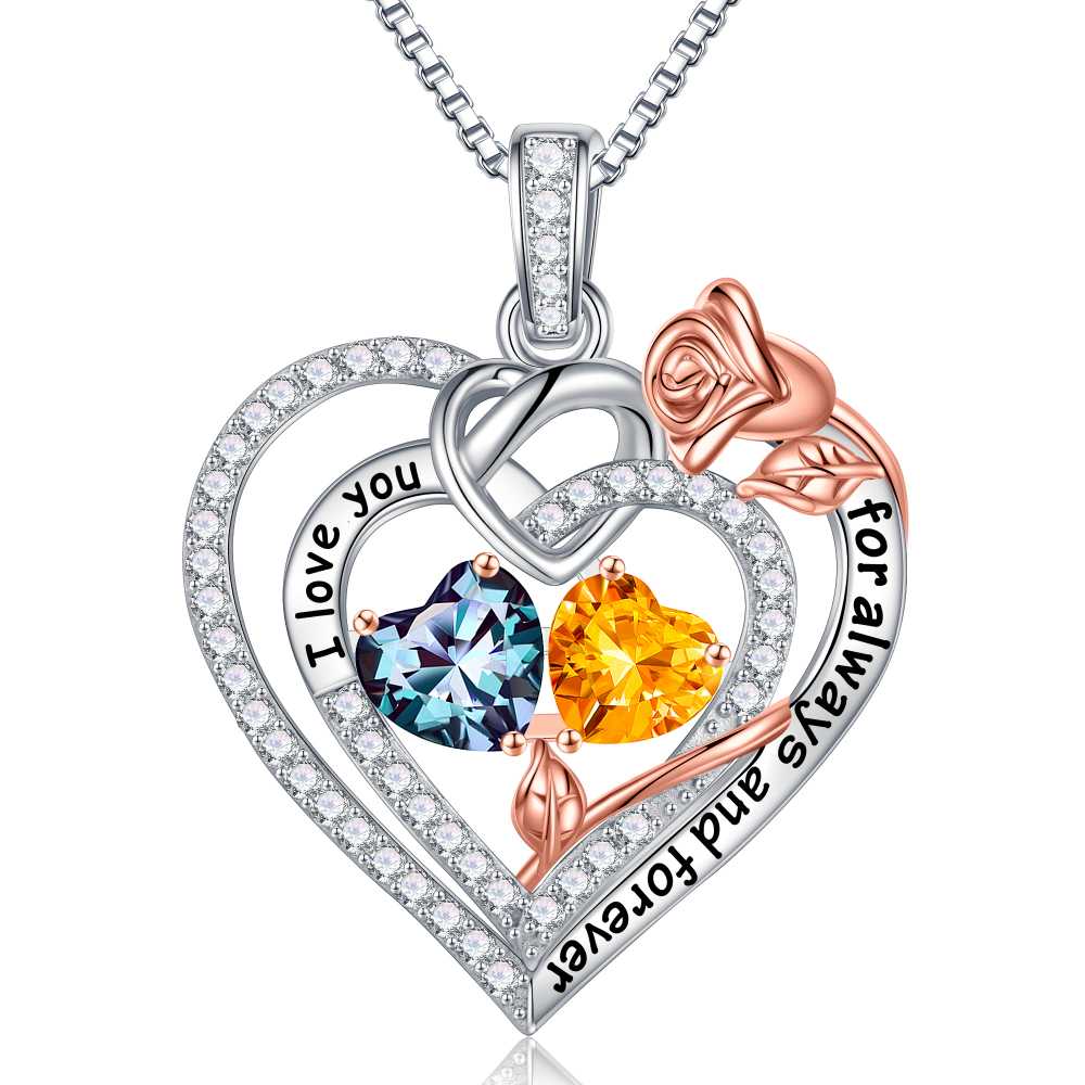 Iefil March Birthstone Necklace for Women, Blue Aquamarine Blue Necklace for Women Anniversary Birthday Gifts for Women Custome Birthstone Jewelry I Love You Gifts for Her