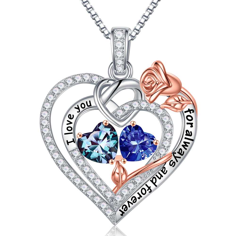 Iefil March Birthstone Necklace for Women, Blue Aquamarine Blue Necklace for Women Anniversary Birthday Gifts for Women Custome Birthstone Jewelry I Love You Gifts for Her