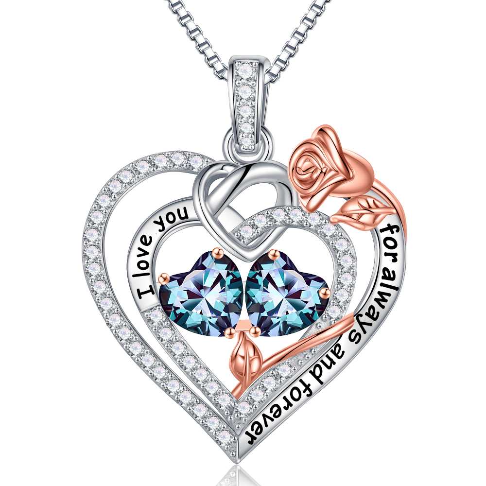 Iefil March Birthstone Necklace for Women, Blue Aquamarine Blue Necklace for Women Anniversary Birthday Gifts for Women Custome Birthstone Jewelry I Love You Gifts for Her