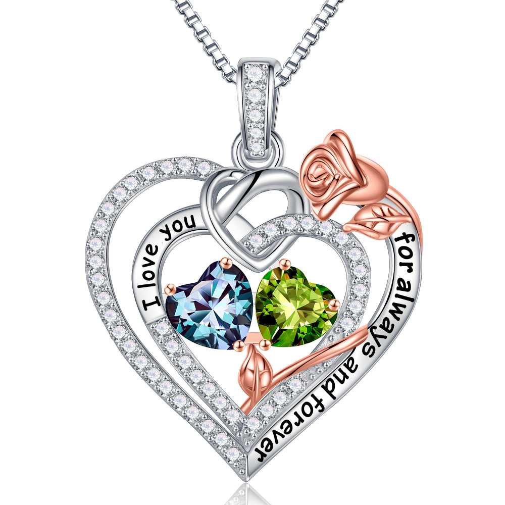 Iefil March Birthstone Necklace for Women, Blue Aquamarine Blue Necklace for Women Anniversary Birthday Gifts for Women Custome Birthstone Jewelry I Love You Gifts for Her