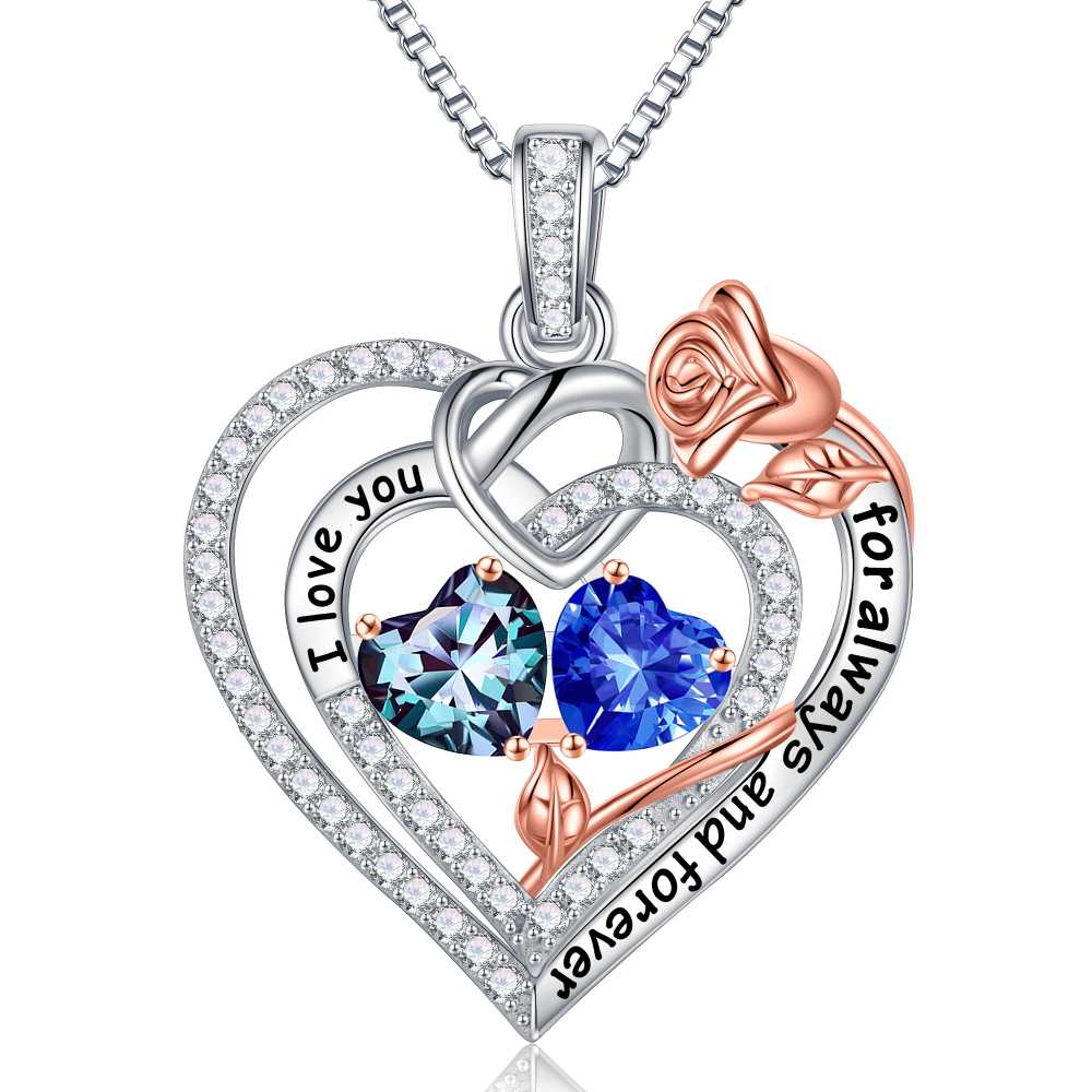 Iefil March Birthstone Necklace for Women, Blue Aquamarine Blue Necklace for Women Anniversary Birthday Gifts for Women Custome Birthstone Jewelry I Love You Gifts for Her