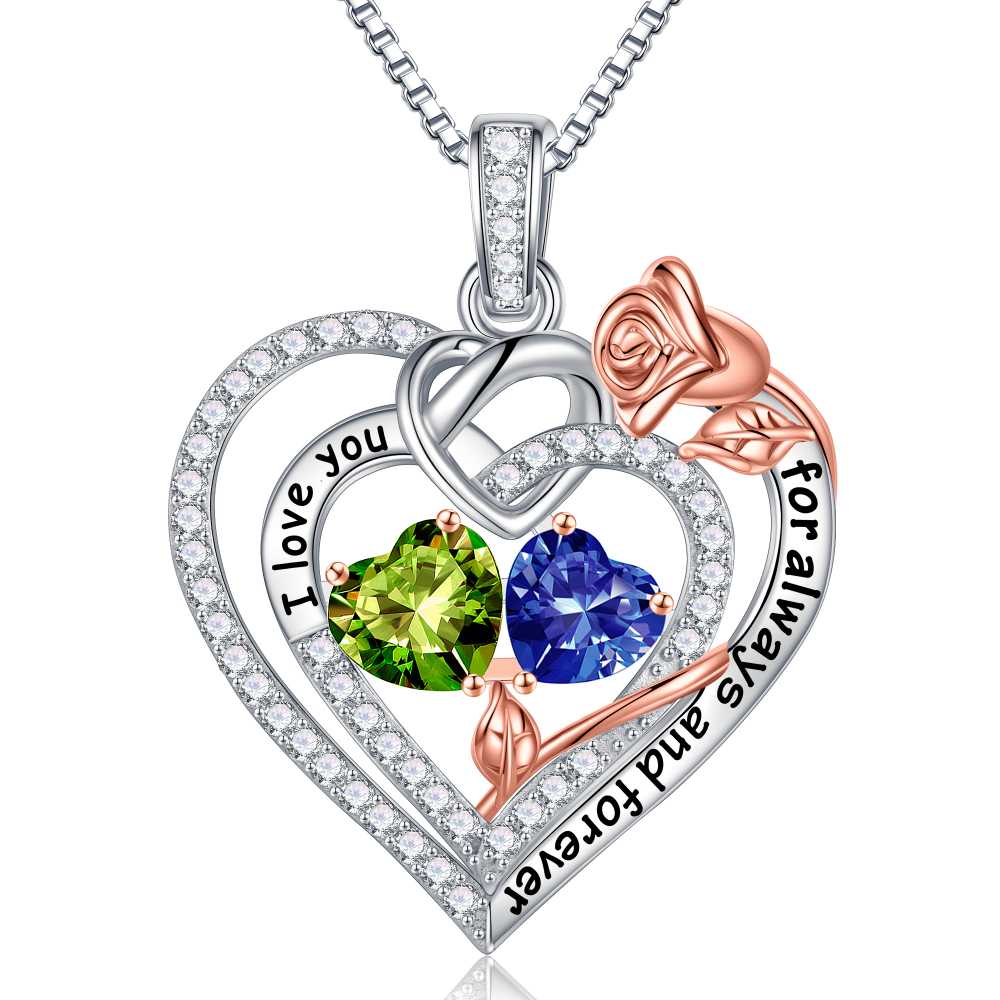 Iefil March Birthstone Necklace for Women, Blue Aquamarine Blue Necklace for Women Anniversary Birthday Gifts for Women Custome Birthstone Jewelry I Love You Gifts for Her