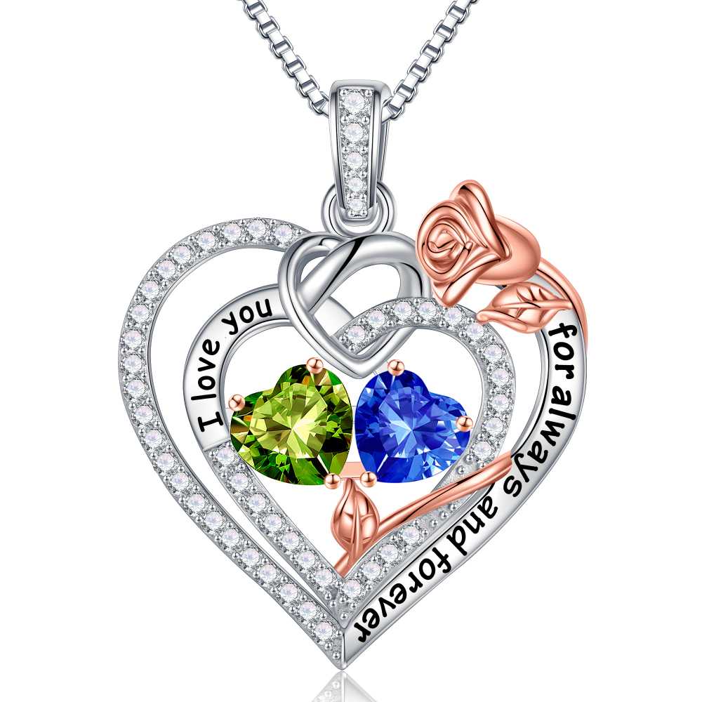 Iefil March Birthstone Necklace for Women, Blue Aquamarine Blue Necklace for Women Anniversary Birthday Gifts for Women Custome Birthstone Jewelry I Love You Gifts for Her