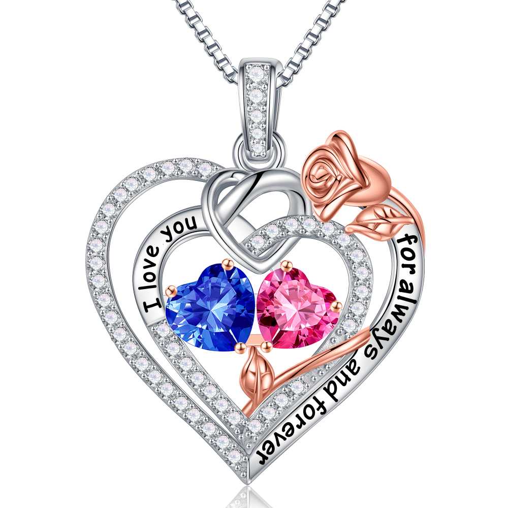 Iefil March Birthstone Necklace for Women, Blue Aquamarine Blue Necklace for Women Anniversary Birthday Gifts for Women Custome Birthstone Jewelry I Love You Gifts for Her