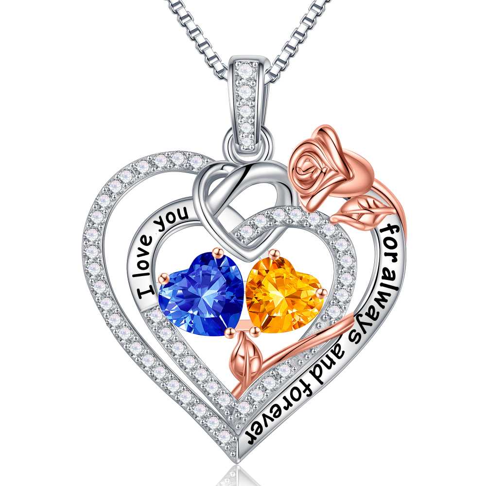 Iefil March Birthstone Necklace for Women, Blue Aquamarine Blue Necklace for Women Anniversary Birthday Gifts for Women Custome Birthstone Jewelry I Love You Gifts for Her
