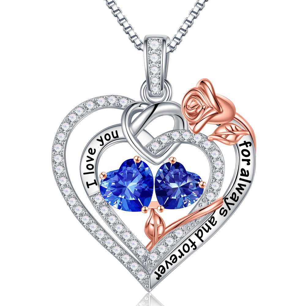 Iefil March Birthstone Necklace for Women, Blue Aquamarine Blue Necklace for Women Anniversary Birthday Gifts for Women Custome Birthstone Jewelry I Love You Gifts for Her