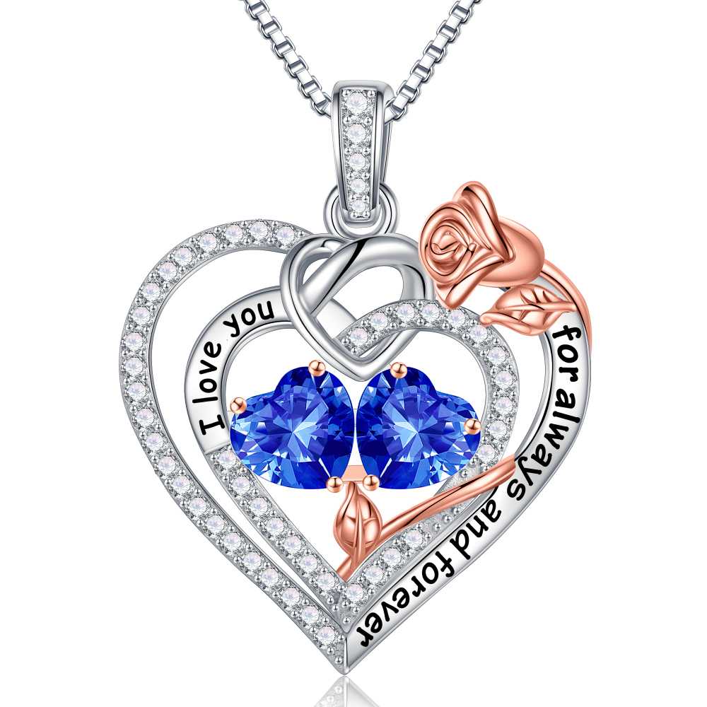 Iefil March Birthstone Necklace for Women, Blue Aquamarine Blue Necklace for Women Anniversary Birthday Gifts for Women Custome Birthstone Jewelry I Love You Gifts for Her