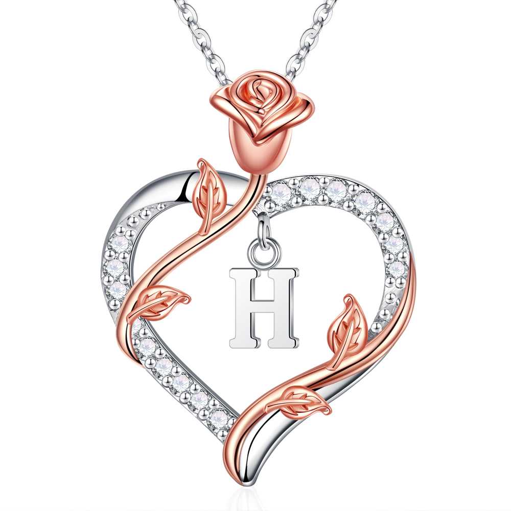 Iefil I Love You Gifts for Her with Rose Box, 925 Sterling Silver Rose Heart Initial B Letter Pendant Necklace Jewelry for Women Anniversary Women Gifts for Her Girlfriend Wife