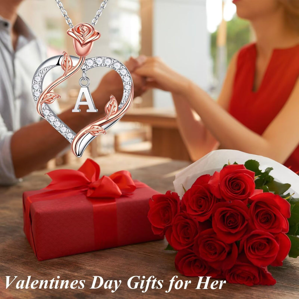 Iefil I Love You Gifts for Her with Rose Box, 925 Sterling Silver Rose Heart Initial B Letter Pendant Necklace Jewelry for Women Anniversary Women Gifts for Her Girlfriend Wife