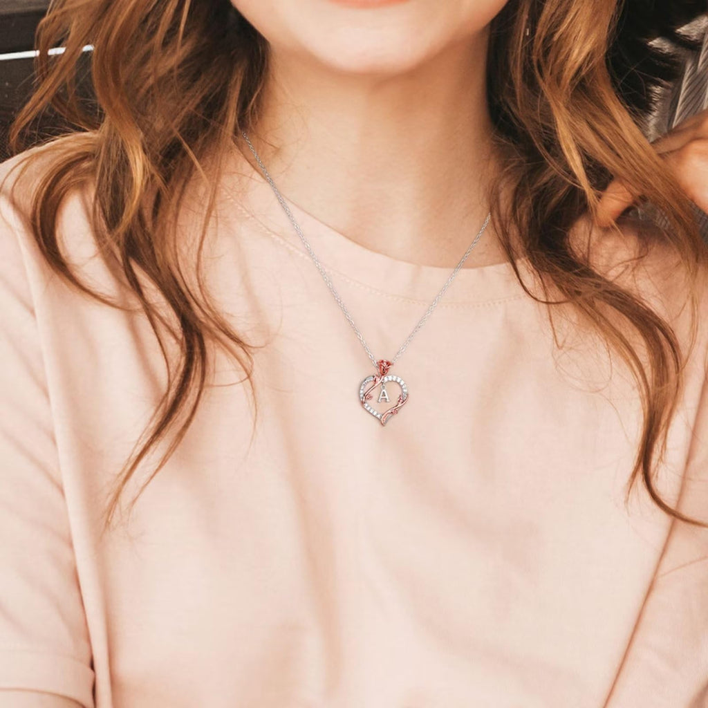 Iefil I Love You Gifts for Her with Rose Box, 925 Sterling Silver Rose Heart Initial B Letter Pendant Necklace Jewelry for Women Anniversary Women Gifts for Her Girlfriend Wife