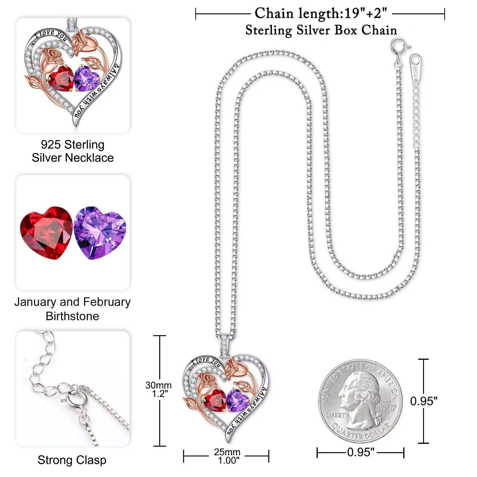Iefil Anniversary Women Gifts - Anniversary Wife Gift | January June Birthstone Necklace, Garnet Alexandrite Jewelry