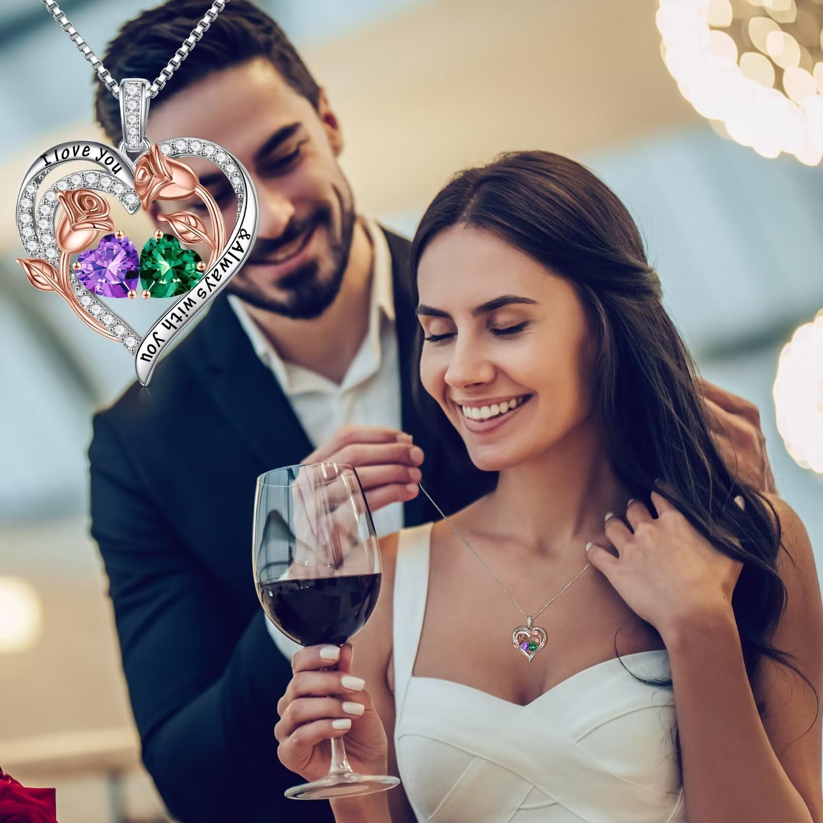 Iefil Anniversary Women Gifts - Anniversary Wife Gift | January June Birthstone Necklace, Garnet Alexandrite Jewelry