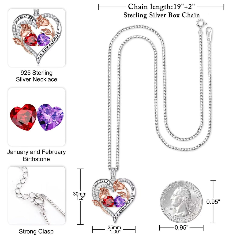 Iefil Anniversary Women Gifts - Anniversary Wife Gift | January June Birthstone Necklace, Garnet Alexandrite Jewelry