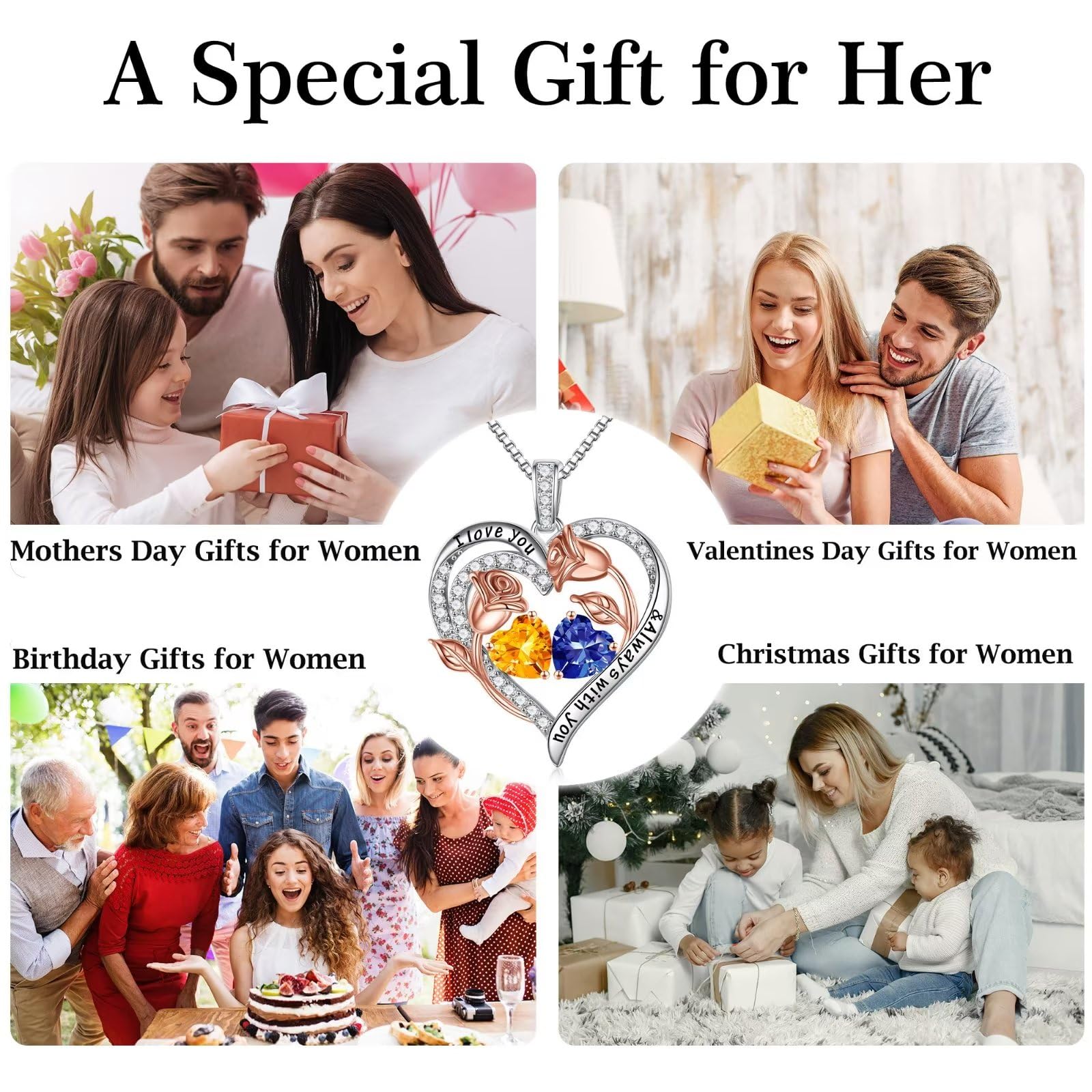 Iefil Anniversary Women Gifts - Anniversary Wife Gift | January June Birthstone Necklace, Garnet Alexandrite Jewelry