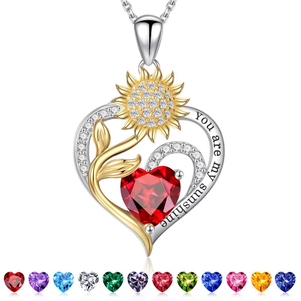 Iefil Sunflower Gifts for Women, Sunflower Necklace, Anniversary Birthday Gifts for Her,July Ruby Red Birthstone Necklace, Jewelry for Women Wife Mom