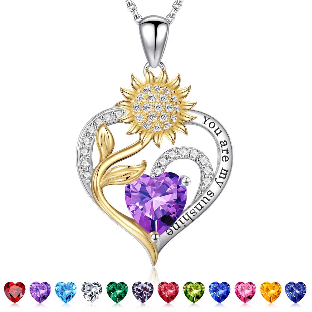 Iefil Sunflower Gifts for Women, Sunflower Necklace, Anniversary Birthday Gifts for Her,July Ruby Red Birthstone Necklace, Jewelry for Women Wife Mom