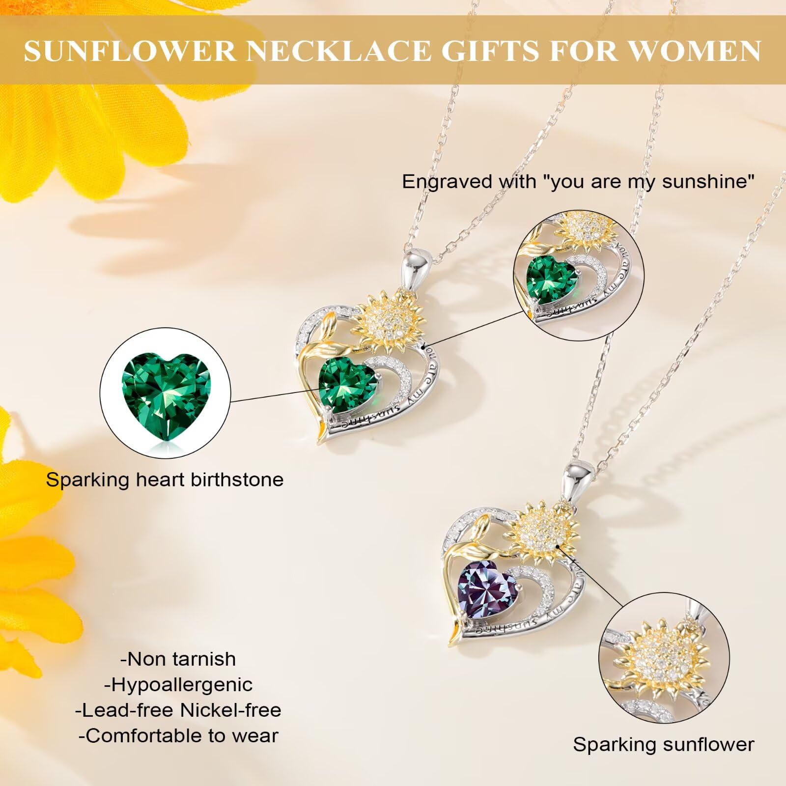 Iefil Sunflower Gifts for Women, Sunflower Necklace, Anniversary Birthday Gifts for Her,July Ruby Red Birthstone Necklace, Jewelry for Women Wife Mom