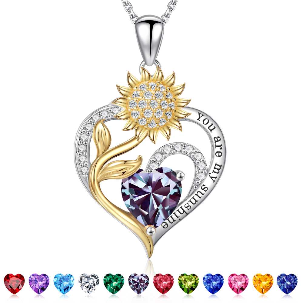 Iefil Sunflower Gifts for Women, Sunflower Necklace, Anniversary Birthday Gifts for Her,July Ruby Red Birthstone Necklace, Jewelry for Women Wife Mom