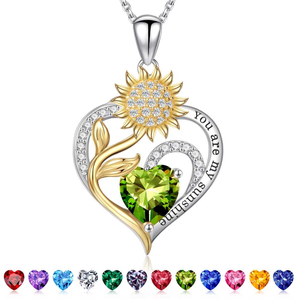 Iefil Sunflower Gifts for Women, Sunflower Necklace, Anniversary Birthday Gifts for Her,July Ruby Red Birthstone Necklace, Jewelry for Women Wife Mom