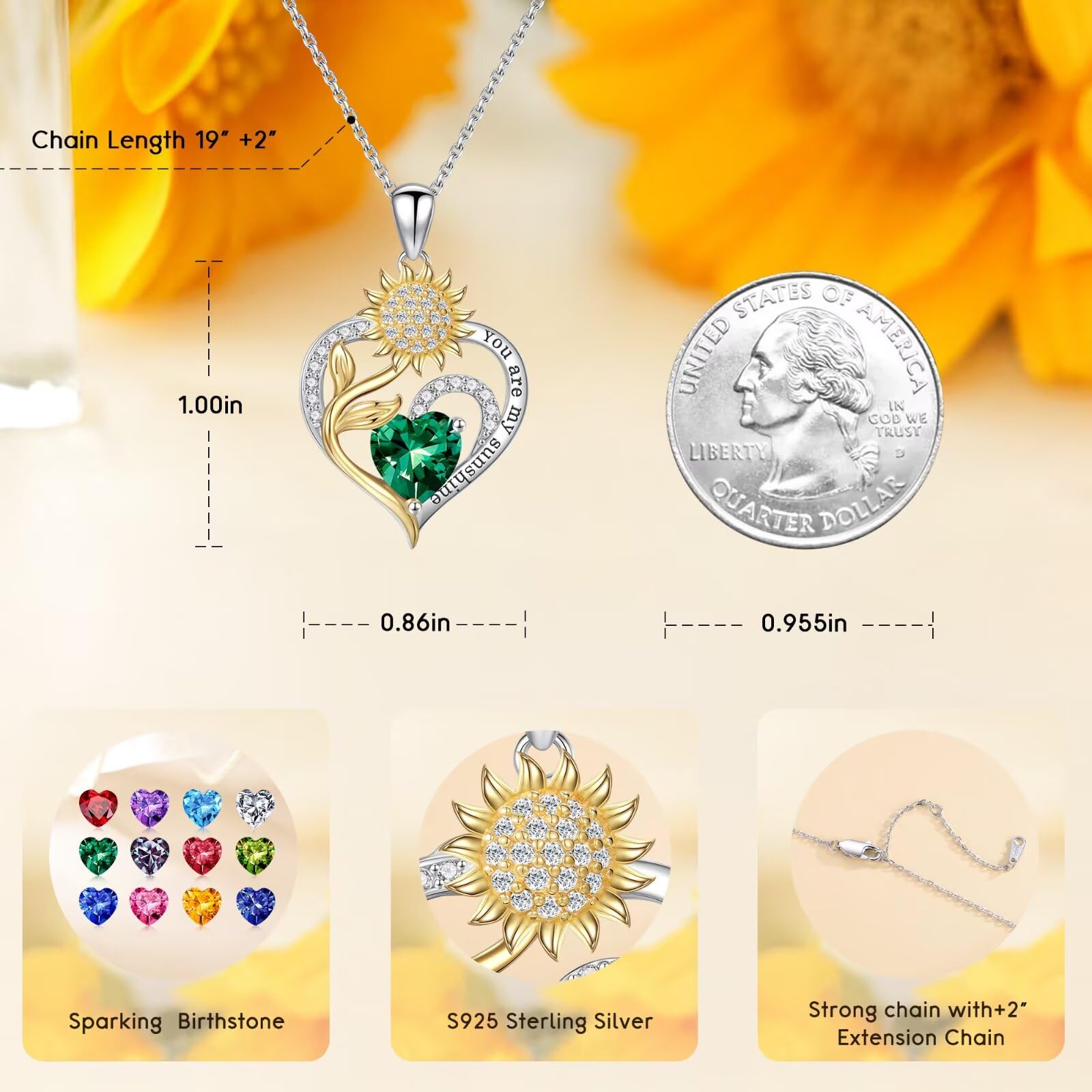 Iefil Sunflower Gifts for Women, Sunflower Necklace, Anniversary Birthday Gifts for Her,July Ruby Red Birthstone Necklace, Jewelry for Women Wife Mom