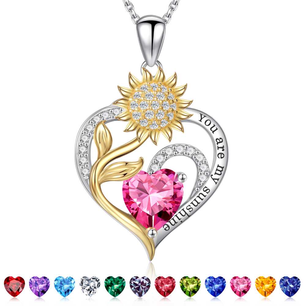 Iefil Sunflower Gifts for Women, Sunflower Necklace, Anniversary Birthday Gifts for Her,July Ruby Red Birthstone Necklace, Jewelry for Women Wife Mom