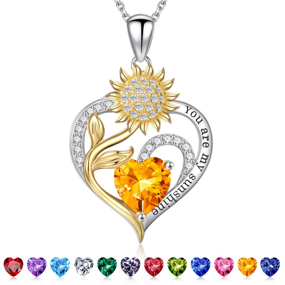 Iefil Sunflower Gifts for Women, Sunflower Necklace, Anniversary Birthday Gifts for Her,July Ruby Red Birthstone Necklace, Jewelry for Women Wife Mom