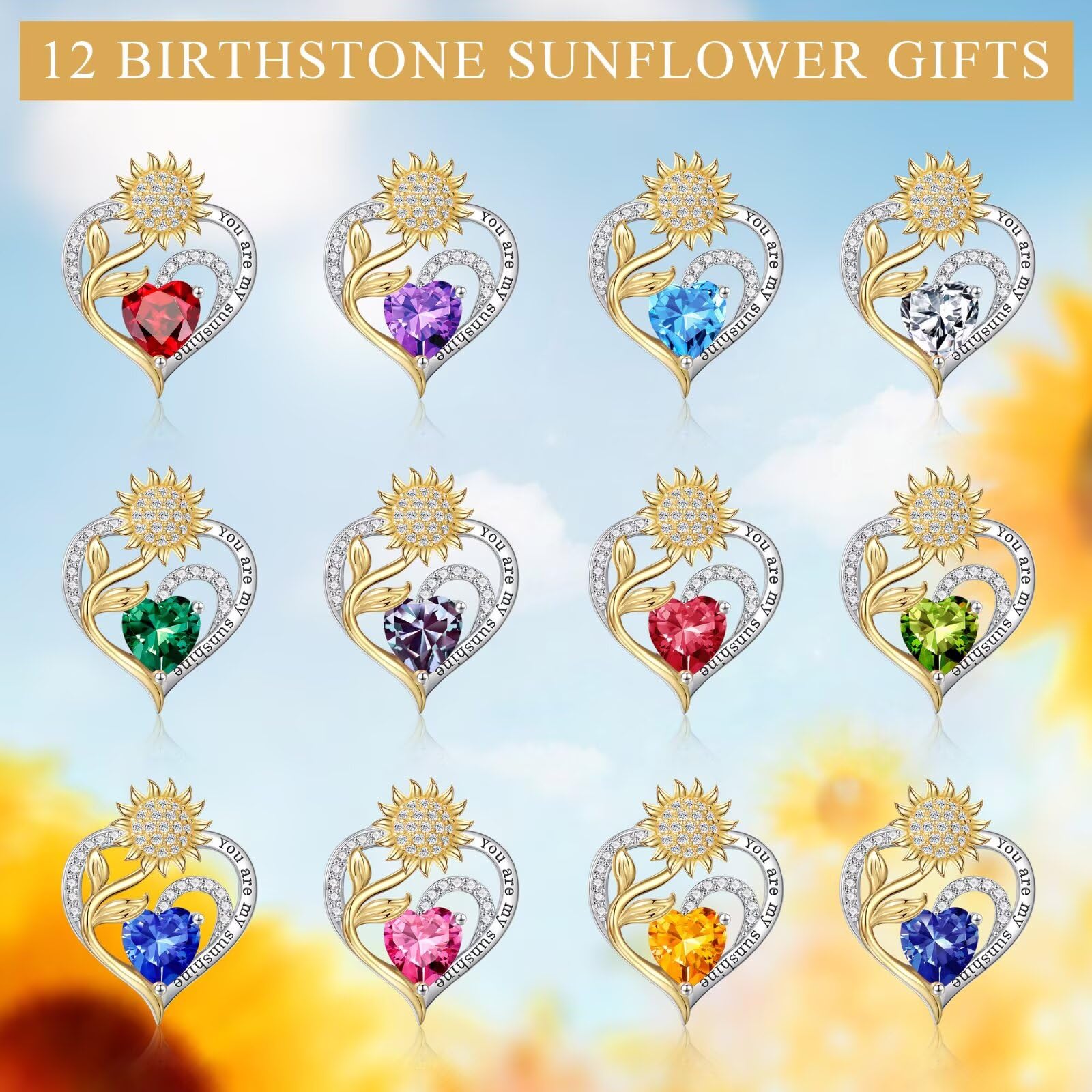 Iefil Sunflower Gifts for Women, Sunflower Necklace, Anniversary Birthday Gifts for Her,July Ruby Red Birthstone Necklace, Jewelry for Women Wife Mom